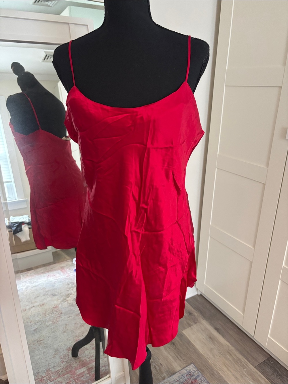 Victoria's Secret Red Silk Slip Chemise with Spaghetti Straps